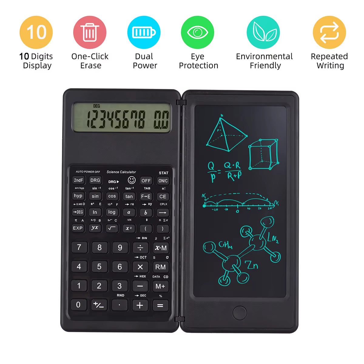 Scientific Calculator with Foldable LCD Writing Tablet 