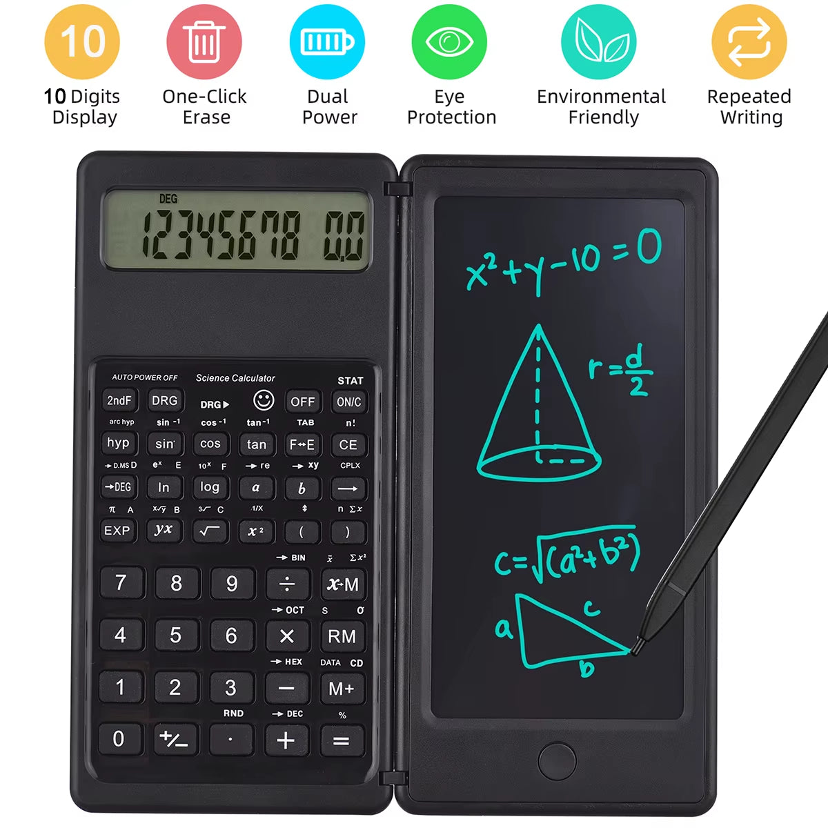 Scientific Calculator with Foldable LCD Writing Tablet 