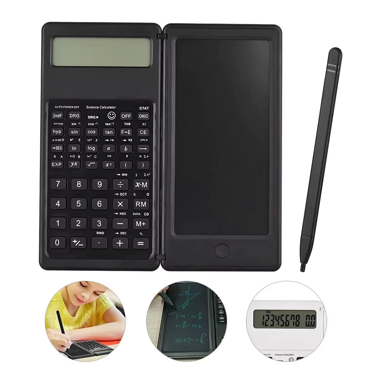 Scientific Calculator with Foldable LCD Writing Tablet 